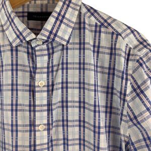 7Diamonds Button Down Shirt Mens Large Blue Plaid Long Sleeve Casual Business